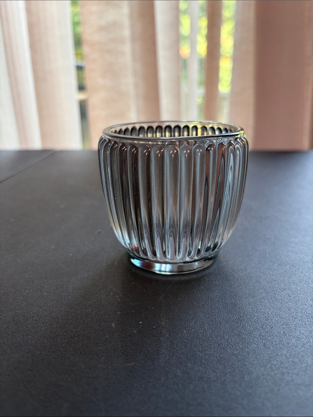 Abbott Smoky Gray Ribbed Glass Votive Candle Holder